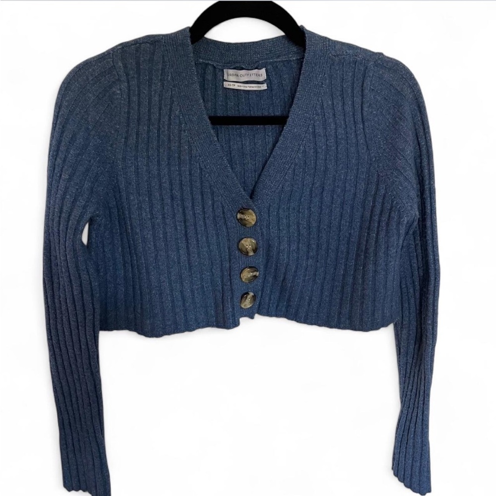 Urban Outfitters Blue Button Cropped Cardigan - Picture 2 of 4